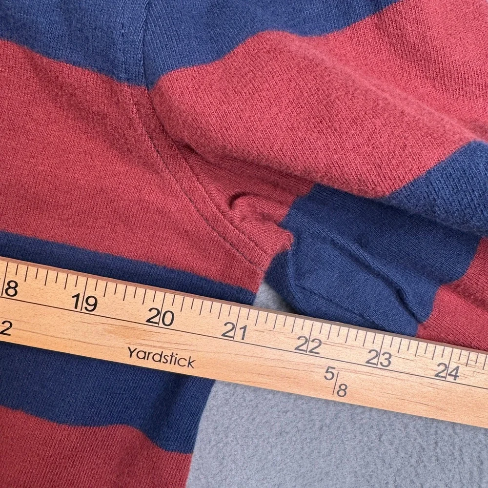 Eddie Bauer Mens‎ Rugby Shirt Medium Red Navy Blue Striped Long Sleeve Cotton